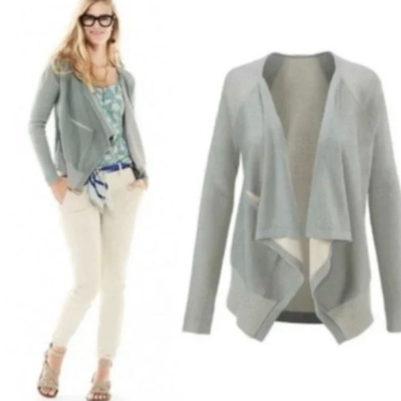 CAbi Sweaters - CAbi Pocket Sage Open Front Waterfall Cardigan Sweater Size Medium